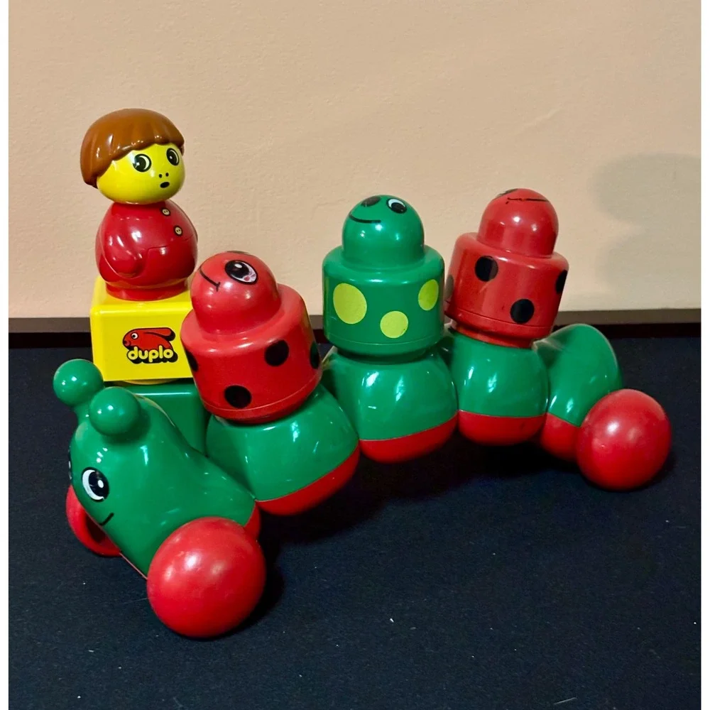Vintage LEGO Primo Duplo Caterpillar Rolling Toy Ladybug Rattle Blocks Set